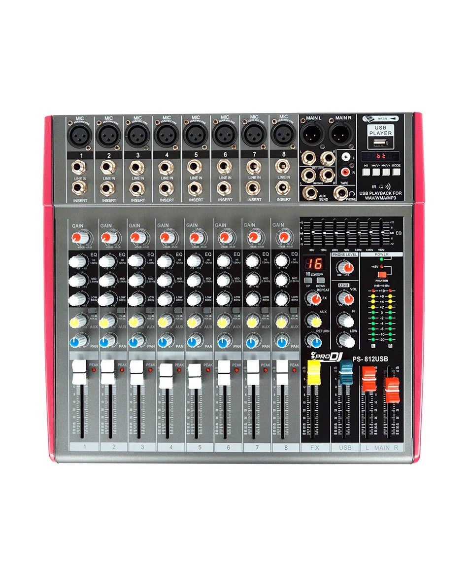 MEZCLADOR DE AUDIO ANÁLOGO ACTIVO PRO DJ PS-812USB