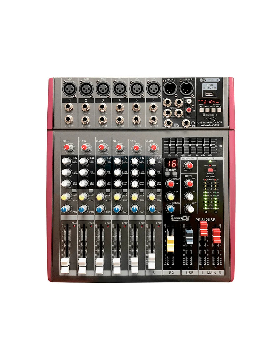 MEZCLADOR DE AUDIO ANÁLOGO ACTIVO PRO DJ PS-612USB