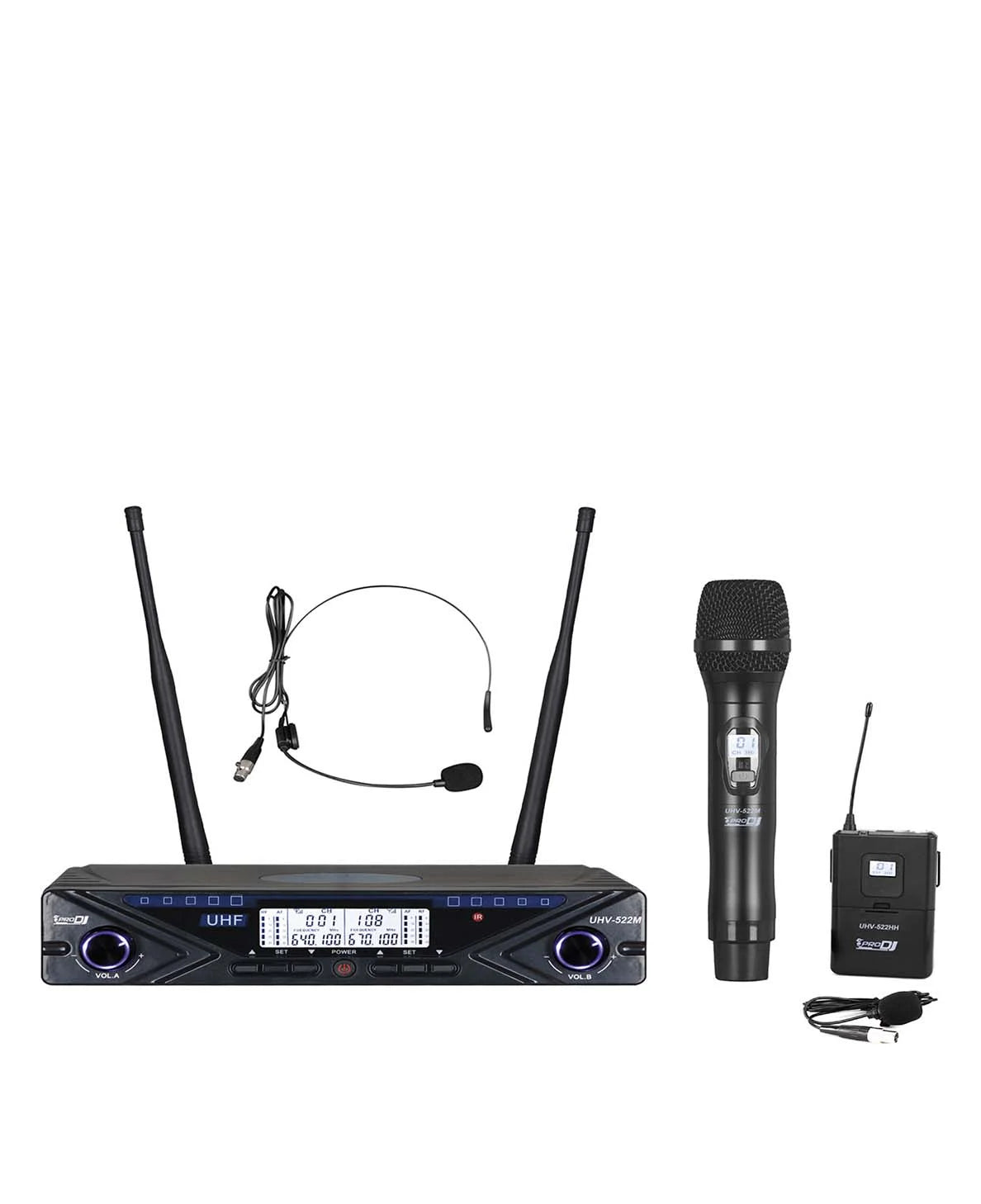 MICRÓFONOS INALÁMBRICOS DE MANO/DIADEMA/SOLAPA PRO DJ UHV-522MHL