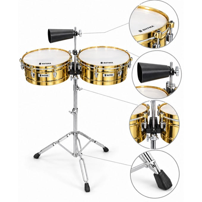 Timbales Rhyma STB1415LP-GD dorados con base y campana