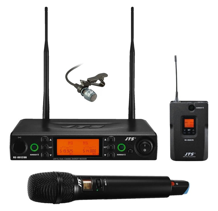 MICRÓFONOS INALÁMBRICOS (MANO + SOLAPA) JTS RU-8012DB/RU850LTB +CM-501