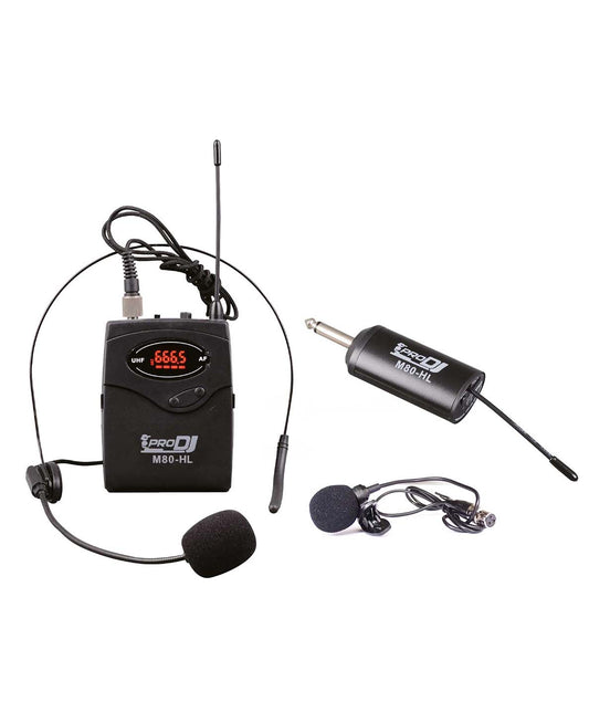MICRÓFONO INALÁMBRICO PORTABLE DE DIADEMA/SOLAPA PRO DJ M80-HL