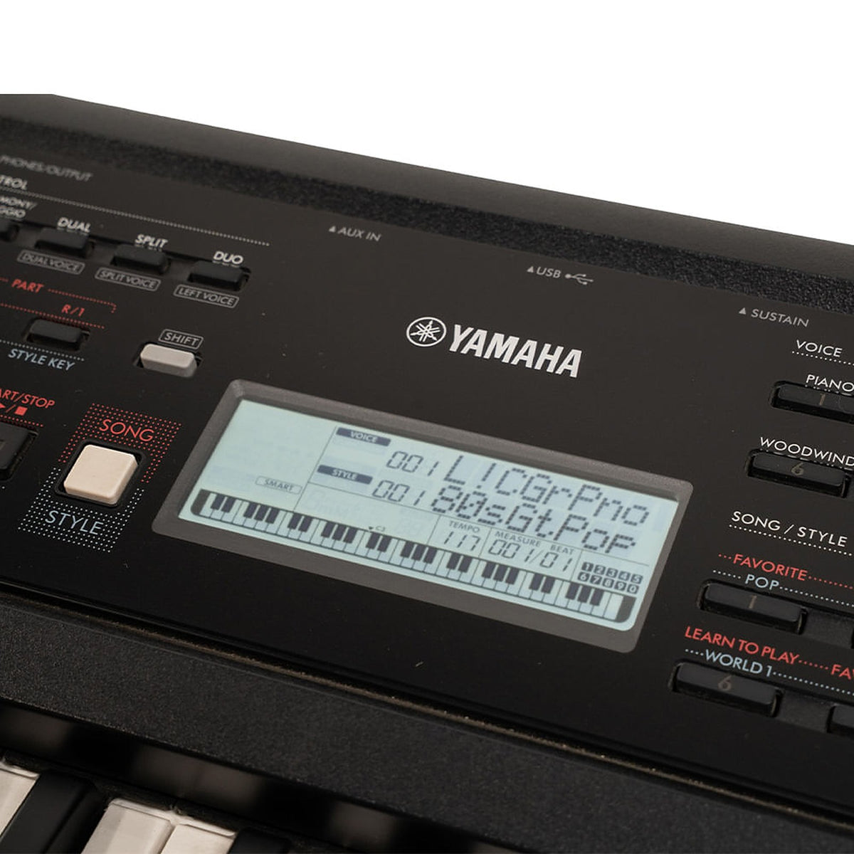 Teclado Yamaha PSR-E383 con adaptador