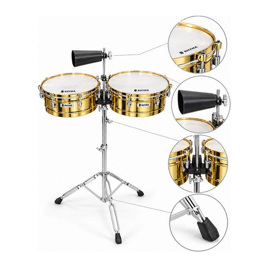 Timbales Rhyma STB1415LP-GD dorados con base y campana